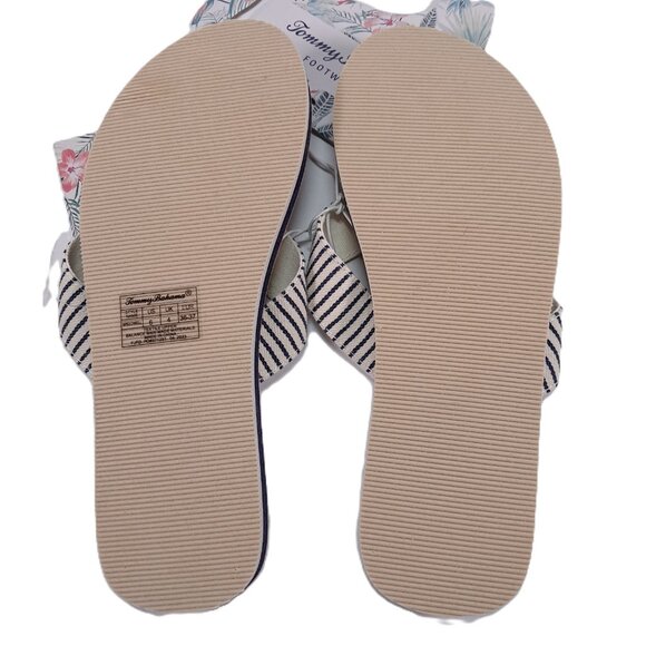 NWT Tommy Bahama Speedwell Sandals Women 6 Tan White with Blue Stripe Flip Flops - Picture 3 of 4